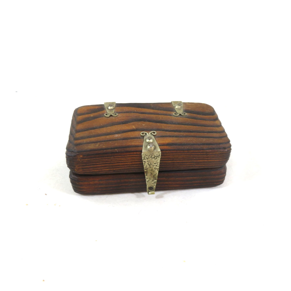 Jewelry Box 1970's Brown Wood Small Size 4"x 2"x2" Vintage